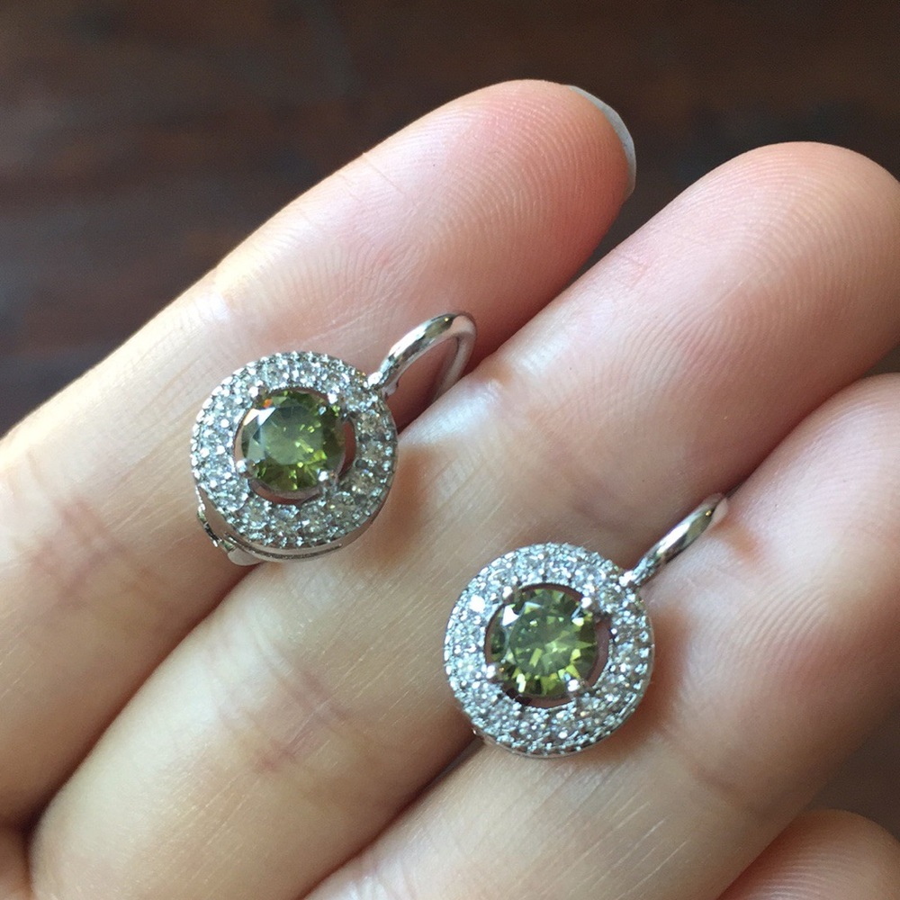 Silver peridot cz wedding earrings